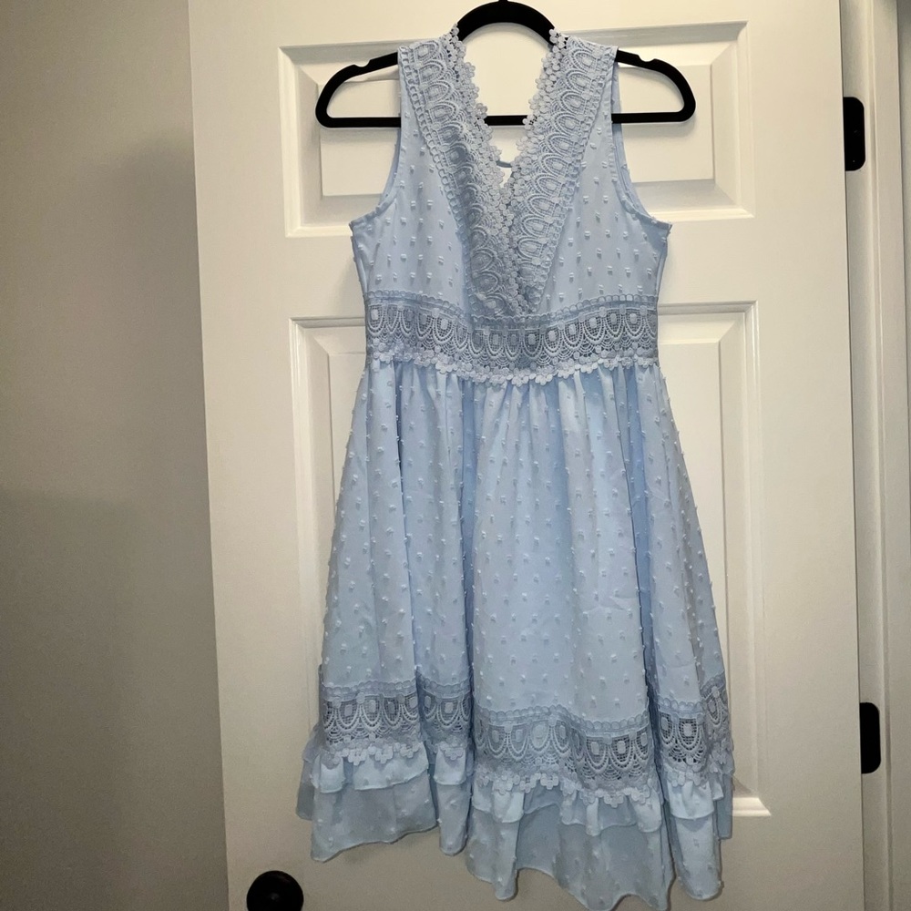 Baby Blue V Neck Textured Dress// shein Size Medium (6)